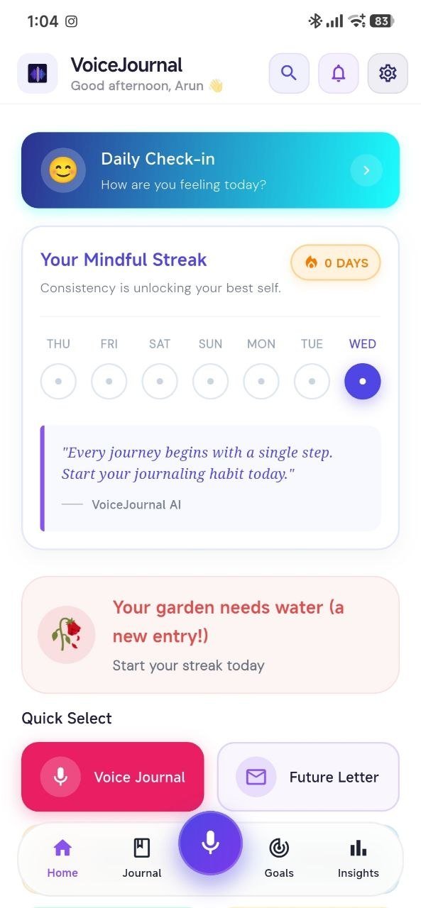 Voice Journal App - Home Dashboard
